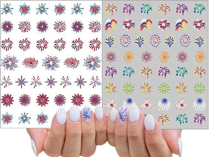 3Sheets Independence Day Colorful Firework Nail Art Stickers 4th of July Embossed Nail Art Decals Design,Holographic Patriotic Starry Sky Sparkling Fireworks for Women Memorial Day Manicure Decoration