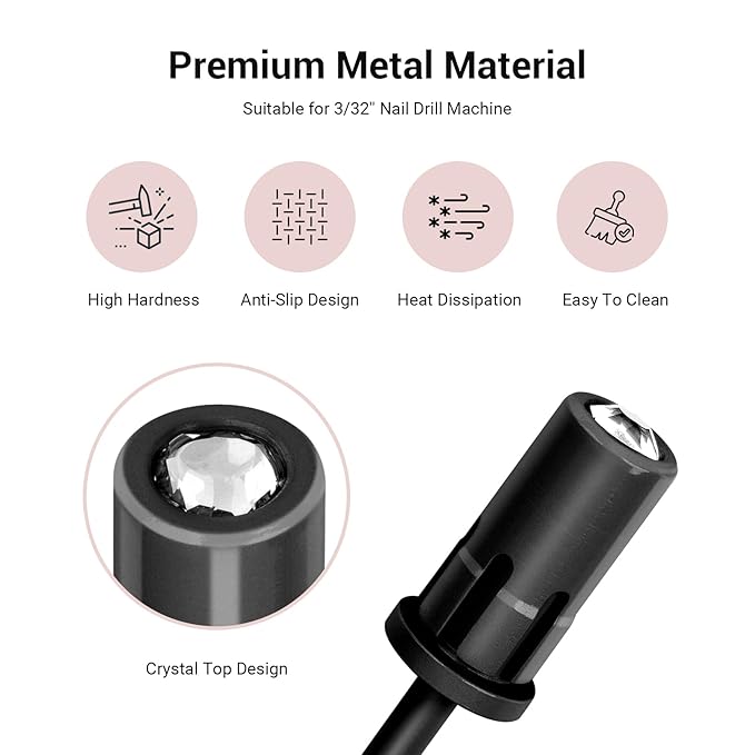 MelodySusie Crystal Top Mandrel Bit for Nails, 3/32'' Easy Off Nail Drill Bits for Sanding Bands, Suitable for Acrylic Nails Gel Manicures and Pedicures, Black