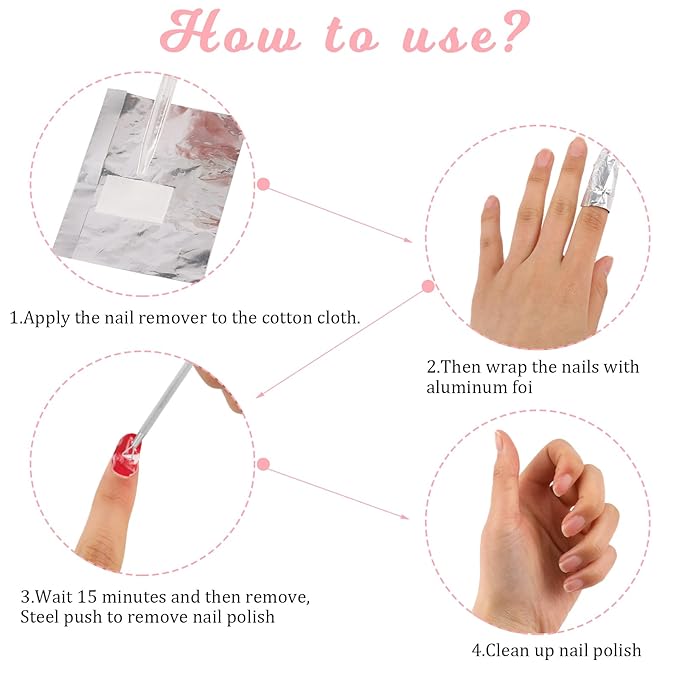 200 Pcs Gel Nail Polish Remover, Gel Nail Foil Wraps Soak Off Foils Cotton Pads, Nail Remover Foil Wraps, Nail Polish Gel Remover for Soak off Gel Polish Removing with Cuticle Pusher/Cuticle Sc raper