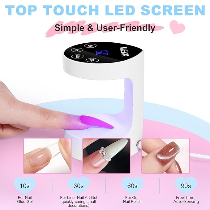 MEKK Mini UV Light for Nails,Peach-Shaped Mini UV LED Nail Lamp with Auto-Sensor,8 Beads,16W,4 Timer,Professional Flash Cure Nails Lamp Small Gel Nail Light for Salon & Home DIY Use