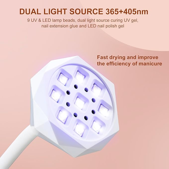 LED UV Nail Lamp Rechargeable 27W Mini UV Light for Gel X Nails Extension,Cordless Portable Nail Dryer 360°Rotatable Gooseneck Polish Curing Lamp with 2 Timer,Hands Free Flash Cure Light for Nail Art