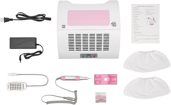 5-in-1 Manicure Machine, 60W Nail Dust Collector with Nail Drill Hand Rest and LED Desk Lamp, Professional Nails Lamp for Salon and Home Use(UV + LED, HWD-1250)