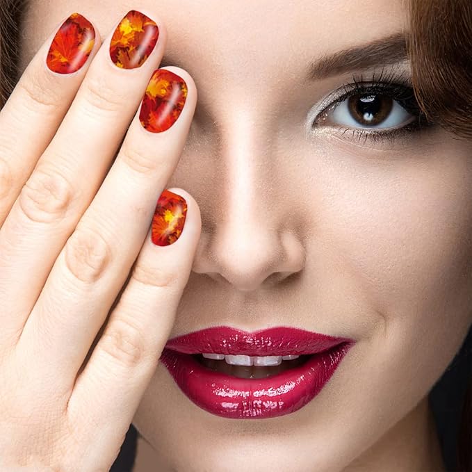 224 Pieces 16 Sheets Women's Nail Wraps Christmas Nail Polish Strips Stickers for Nails Self Adhesive Maple Leaf Fall Nail Wraps Fingernail Stickers with Nail File for Women Girls