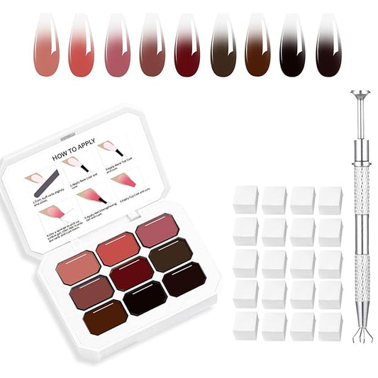 Ombre Gel Nail Polish Nail Sponges for Ombre 9 Series Colorful Blush Effect Gradient Painting Gel for Ombre Nails Multistyle French Manicure Nail Art DIY Home (A9)