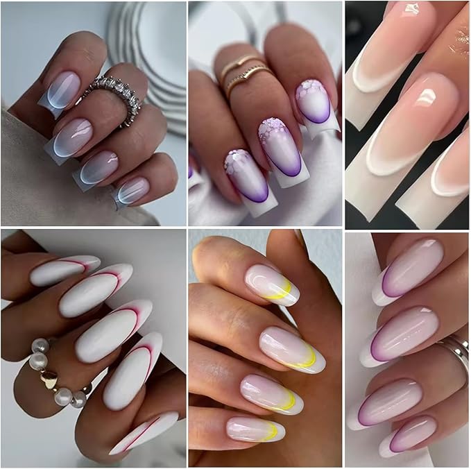 12Sheets Gradient French Line Nail Stickers, Colorful Stripes Line Transfer Decals Curved Lines Nail Art Designs Self-Adhesive Nail Tips Guides Fashion Nail Accessories Gel Polish Wraps Stencil Tools