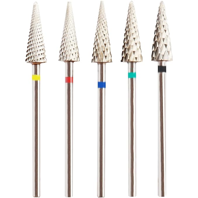 5Pcs Tungsten Carbide Nail Drill Bits Set, 3/32" Shank Fine Drill Bit for Acrylic Nails, XC, C, M, F, XF, 5 in 1 Drill Bits for Nail Care, Gel Removal, Cuticle Polishing