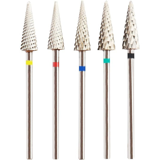 5Pcs Tungsten Carbide Nail Drill Bits Set, 3/32" Shank Fine Drill Bit for Acrylic Nails, XC, C, M, F, XF, 5 in 1 Drill Bits for Nail Care, Gel Removal, Cuticle Polishing