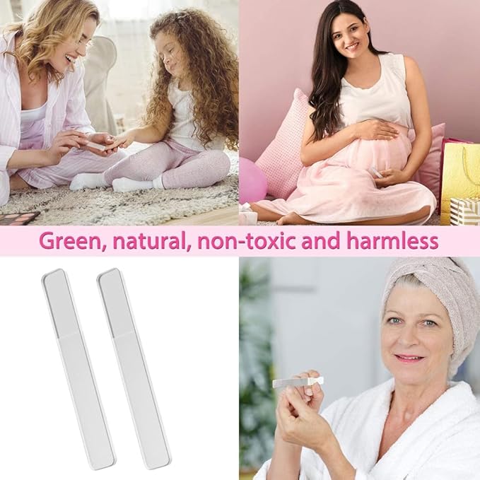 6 Pieces White and Gray Glass Nail Files, Nano Glass Nail Shine Buffer Polisher, Glass Nail File with Case for Natural Nails, Glass Nail Shiner and Tools
