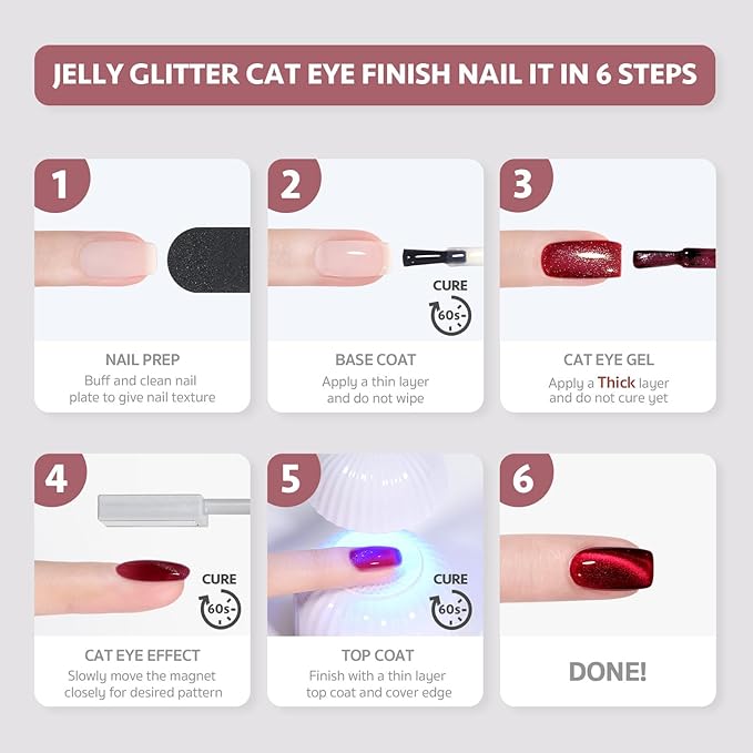 GAOY Dream World Glitter Red Cat Eye Gel Nail Polish Set with Magnet for Pink Blue Holographic Cat Eye, Salon Gel Manicure and Nail Art DIY at Home