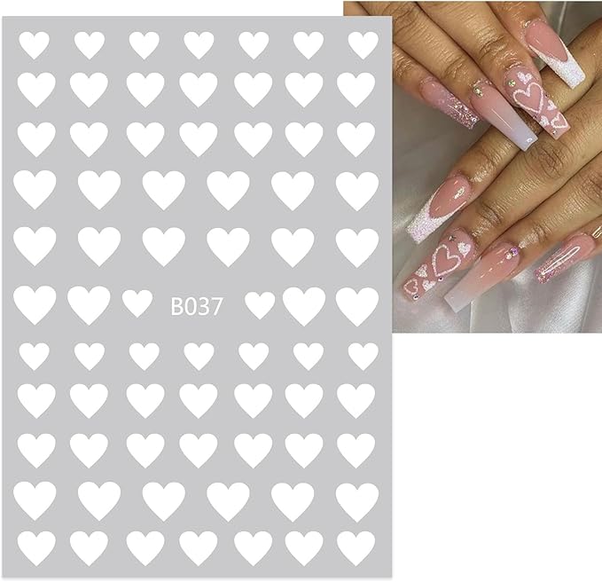 Heart Love Nail Art Stickers Glitter Shiny Love Nail Decals 3D Self-Adhesive Valentine Nail Supplies Glitter Red White Silver Black Heart Nail Design for Acrylic Nail Decorations 10 Sheets