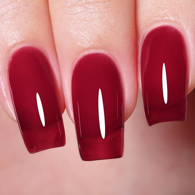 Imtiti Jelly Gel Nail Polish, Dark Red Sheer Jelly Nail Gel Polish Autumn Winter Translucent Art Manicure Soak Off UV LED Salon DIY Design 10ML