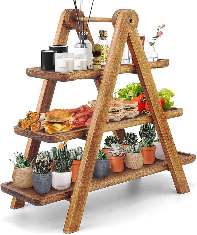 Manspdier Wood 3 Tier Serving Tray Three Tiered Cupcake Stand, Rectangle by Manspdier