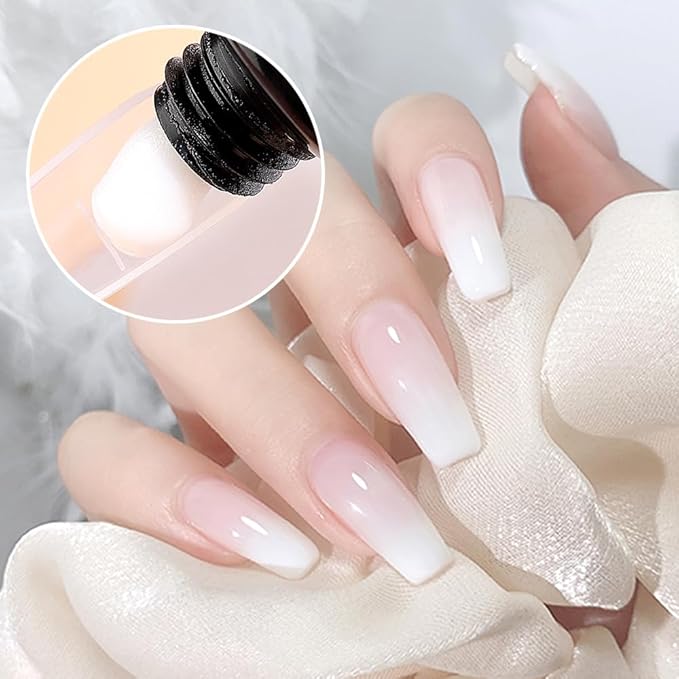 Poly Gel Nail Kit, 3 Colors White Nude Pink with Slip Solution Dual Nail Forms Dual-Ended Brush, Builder Gel Enhancement Starter Kit for Manicure DIY Salon Home Use