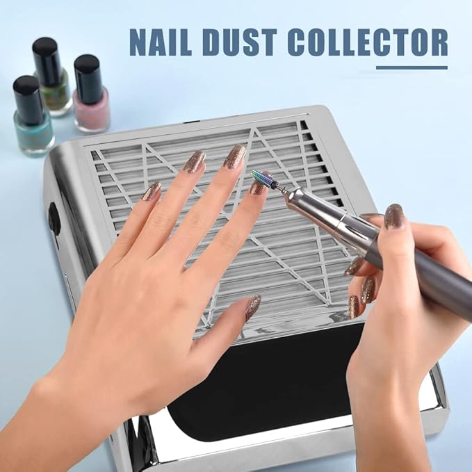 Nail Dust Collector Vacuum Machine, Cofashion 80W Nail Dust Vacuum Powerful NailVacuum for Acrylic Nail Polygel Nail Filter Replaceable Use for Salon & Home, Silver