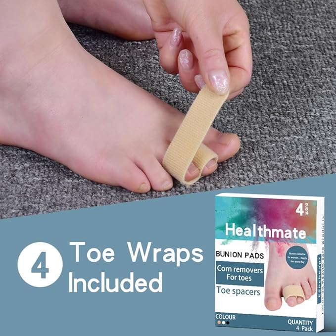 Toe Separators for Overlapping Toes, Bunions, Big Toe Alignment, Corrector and Spacer, Reusable Fabric Buddy Wraps for Broken Toes, Hammertoe Straightener (White)