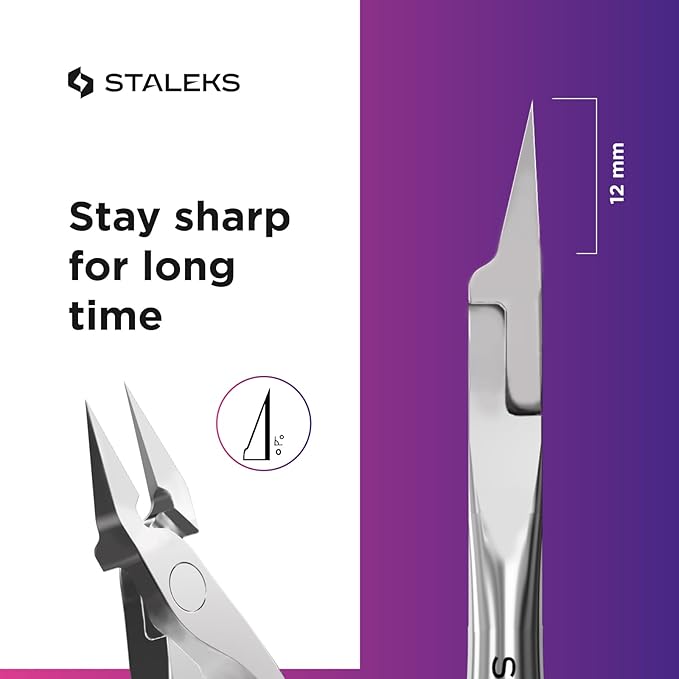 Staleks Pro EXPERT 61 Ingrown Toenail Nippers – 12mm Blades – Narrow Tips with Safe Ends – Stainless Steel – Professional Pedicure Tool NE-61-12, Full Jaw, 0.47 Inch (12mm)