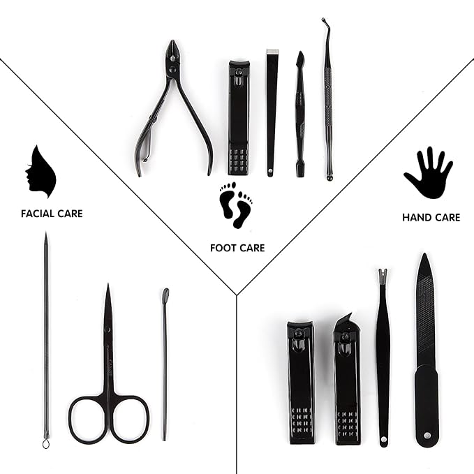 Nail Kit, Manicure Kit, Nail Care Kit For Men, Manicure Pedicure Set, Nail Clippers Toenail Clippers Kit, Professional Manicure Kit Pedicure Kit, Blue Travel Case, Set of 12.
