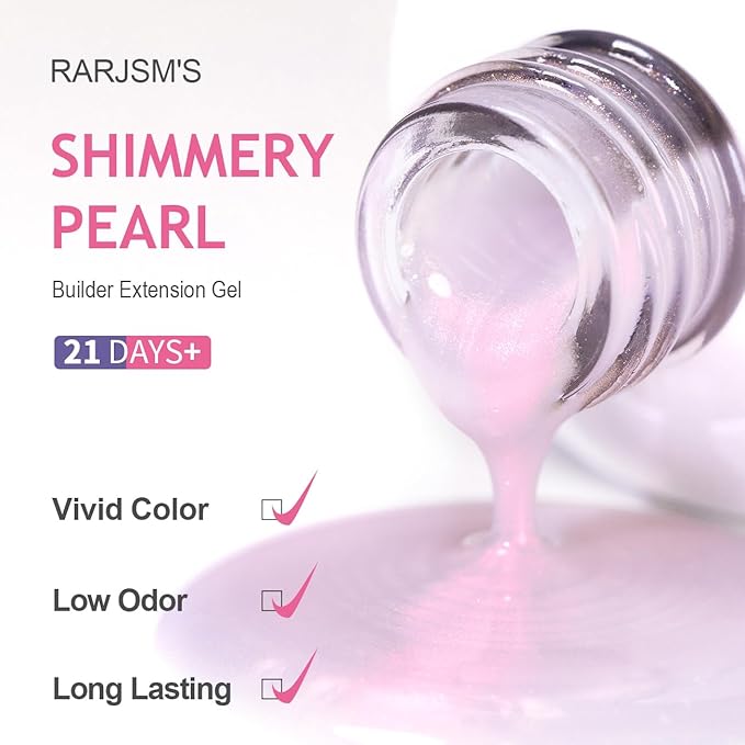 RARJSM Gel Builder Nail Polish Purple Pearl Hard Gel in a Bottle Red Mermaid Shell Glitter Pearlescent Thick Extension Structure Gelpolish for Nails 15ml Soak Off Curing Requires Salon Home DIY