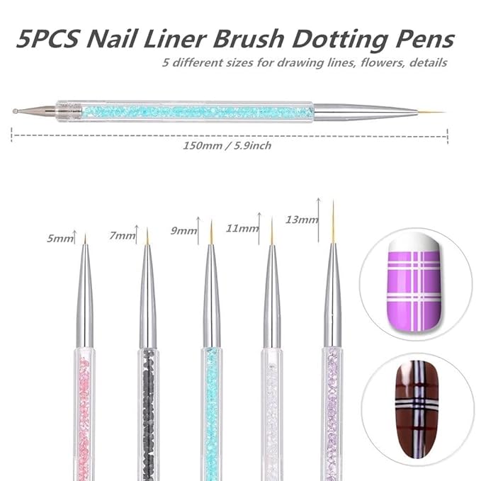 5PCS Nail Dotting Pens with 3PCS Nail Painting Brushes, Dual End Nail Art Pen Brush Acrylic Painting Drawing Liner Nail Tools(Set of 8)