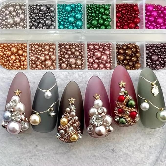 0.8mm Caviar Beads for Nails 6 Sizes Mini Small Stainless Steel Beads Nails Art Decorations Gun Grey DIY Tool Studs Accessories Gold Charms for Nails (Green)