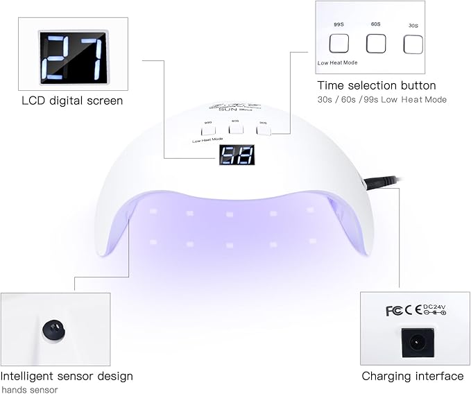 Gel UV LED Nail Polish Lamp, LKE Nail Dryer 40W LED Light with 3 Timers Professional for Nail Art Tools Accessories White