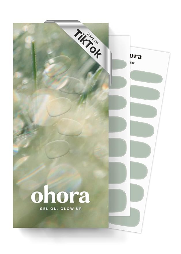 ohora Semi Cured Gel Nail Strips (N Dewy Mint) - Green, Solid, Works with Any UV/LED Lamps, Salon-Quality, Long Lasting, Easy to Apply & Remove - Includes 2 Prep Pads, Nail File & Wooden Stick