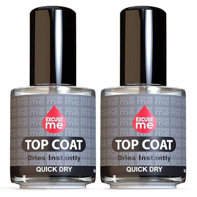 EXCUSE ME Quick Dry Fast Nail Polish Top Coat 0.5 oz 15ml (Pack of 2)
