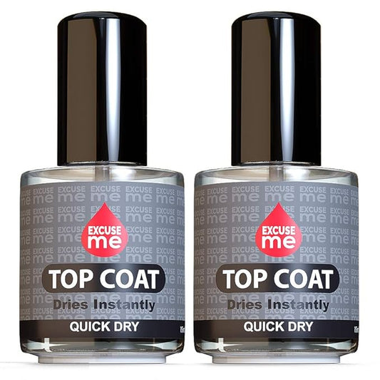 EXCUSE ME Quick Dry Fast Nail Polish Top Coat 0.5 oz 15ml (Pack of 2)