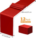 SiinvdaBZX 12 Pcs Red Satin Table Runner 12 x 108 inches Long | Bright Smooth - Image 4