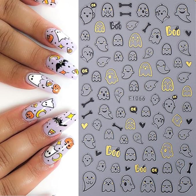 6 Sheets Halloween Nail Stickers for Nail Art, 3D Self-Adhesive Pumpkin Ghost Spider Web Nail Decals, Cute Bat Nail Supplies Nail Art Design Accessories for Women and Girls Manicure DIY Decoration
