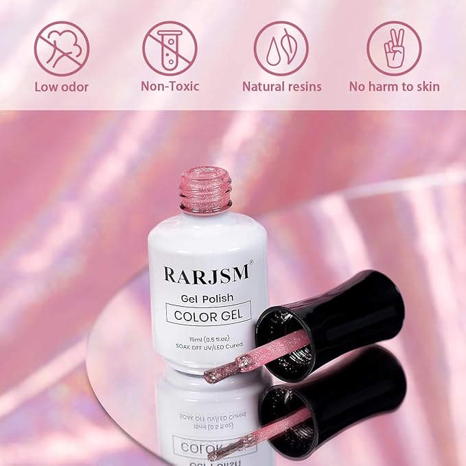 RARJSM Cat Eye Gel Nail Polish Nude Pink Rainbow Iridescent Glitter Natural Skin Tone Color 15ml Sparkle Shimmer Velvet Cateye Gel Polish with Magnetic Stick UV LED Curing Require Home Salon Manicure