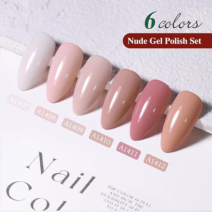 Double Rhythm Gel Polish Set of 6 Colors Baby Light Pastel Milky Gel Polish Starter Kit Art DIY Salon Home (Natural Neutral Nude Pink,Kit 28)