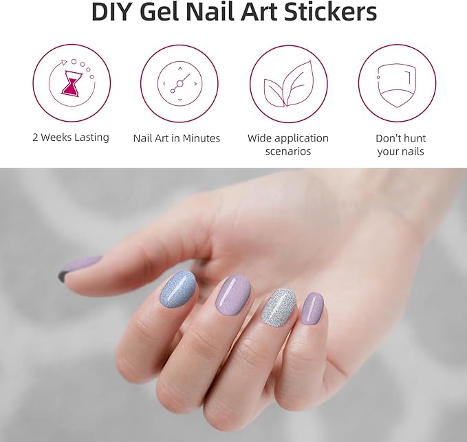 Semi Cured Gel Nail Strips | 28 pcs Gel Nails Strips for Women Work with Any UV Lamp, UV Nail Stickers for Women Home DIY Nails Art (Orchid Purple)