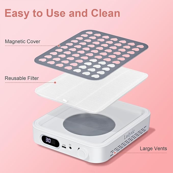 Nail Dust Collector with 2 Reusable Filters,Dust Collector Quiet for Nail Tech Art, Powerful Nail Fan and Dust Collector,Nail Vacuum Cleaner for Salon and Home (White)