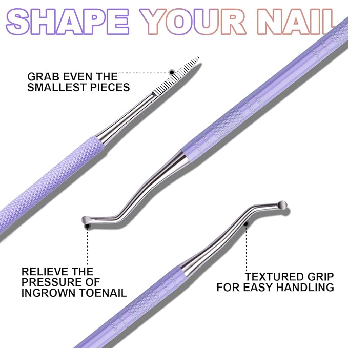 Teenitor Upgraded Ingrown Toenail File and Lifters, Pedicure Tools for Feet, Professional Ingrown Toenail Tool Ingrown Toenail Removal Kit, Purple