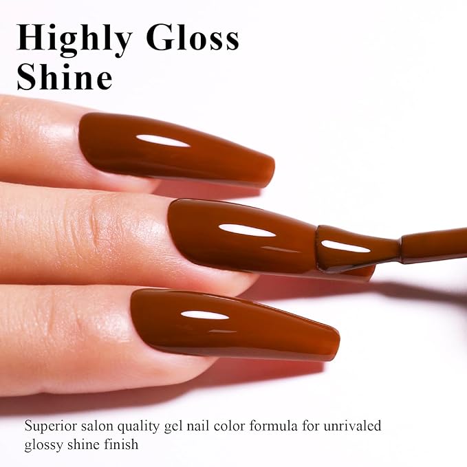 Imtiti Brown Gel Nail Polish, 15ML Chocolate Brown Soak Off LED UV Polish for Autumn Winter, DIY Nail Art Starter Manicure Salon Kit