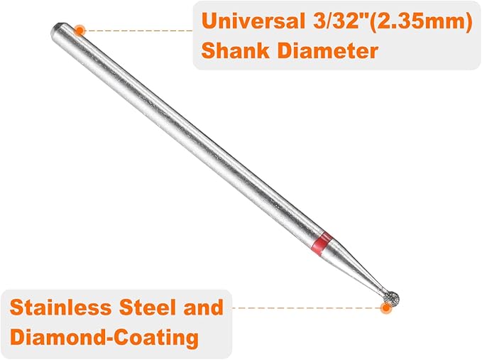 HARFINGTON 13pcs 200-230 Grits Diamond Grinding Bit 1.5mm Ball Head 2.35mm Shank 1.5mm Length Stone Sanding Drill Bits Rotary Tool for Ceramic Glass Nails Grinding Polishing