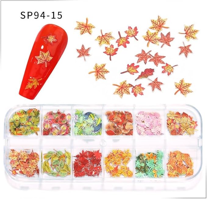 600Pcs 3D Mixed Colorful Flower Nail Art Charms Sequins Decals Colorful Mixed Leaves Daisy Design Slice Nail Flowers Ultra Wood Pulp Flakes Sequins 3