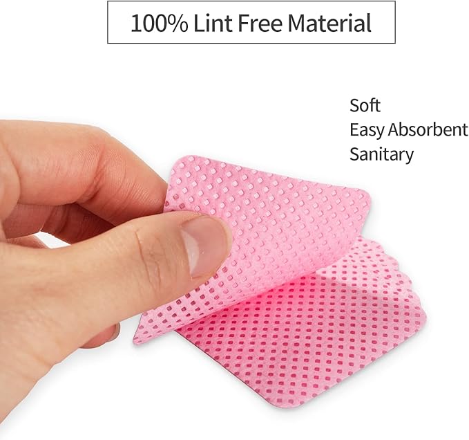 BLUERISE Lint Free Nail Wipes Pink 600pcs Nail Polish Remover Pads Soft Absorbable Eyelash Extension Glue Cleaning Wipes