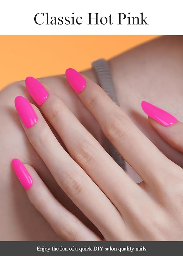Semi Cured Gel Nail Strips (Classic Hot Pink), 20 Pcs Gel Nail Wraps, Stickers, UV Light Required, Salon Quality, Long Lasting