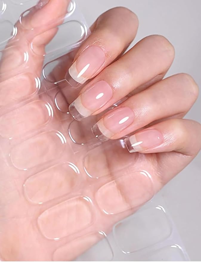 Semi Cured Gel Nail Strips, 20pcs Gel Nail Stickers UV, Wraps for Home Manirue DIY (Clear)