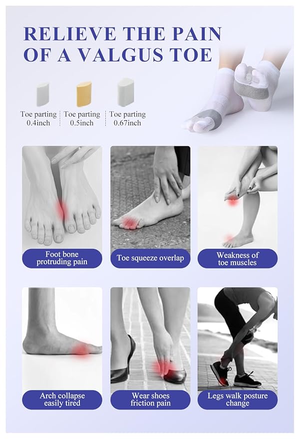 Happy Feet Alignment Socks, Adjustable Yoga Toe Separators For Men Women, Wearable On The Go, White S