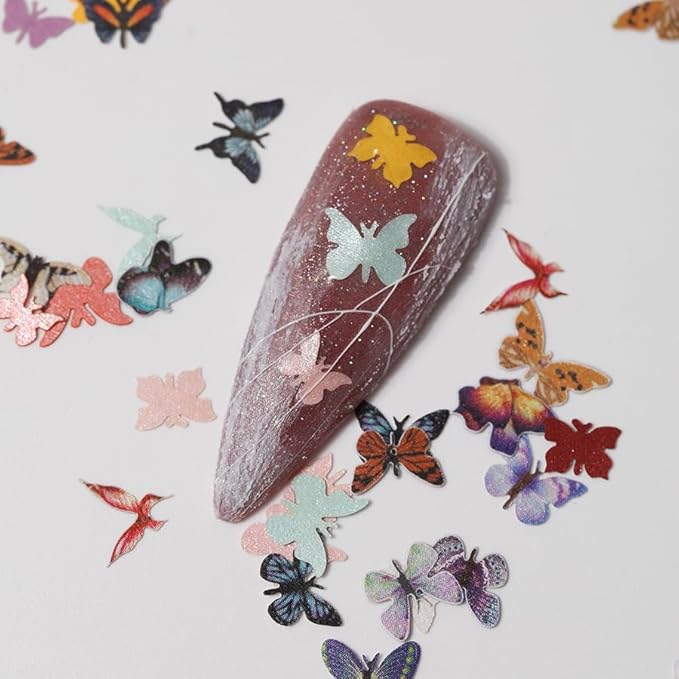 600Pcs 3D Flower Nail Art Charms Sequins Decals Colorful Mixed Butterfly Design Slice Nail Flowers Ultra Wood Pulp Flakes Sequins 2