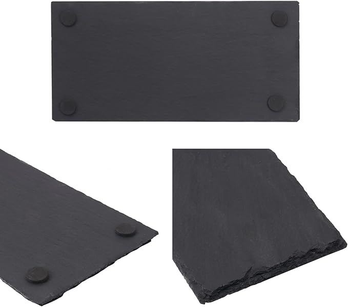 12 Pack 10 x 4.72 Inch Slate Cheese Boards, Black Rectangle Slate Charcuterie Boards, Natural Charcuterie Stone Plates for Parties, Gifts, and Special Events, Cheese, Sushi, Food.