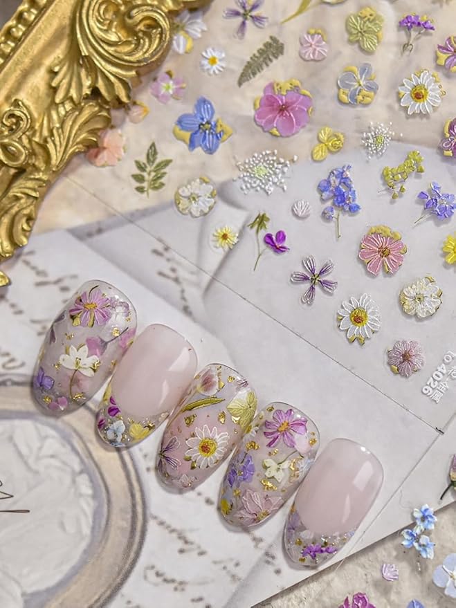 Summer Garden Nail Stickers 5D Embossed – Premium Salon-Quality Nail Charm Accessories, Easy Application & Self-Adhesive Summer Flower Sticker for DIY Manicure, Nail Art, Press on, Home or Salon Use