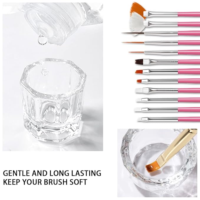 AIJIMEI Nail Brush Cleaner - 4oz Gel Solution for Preserving & Restoring Nail Art Brushes - Includes Glass Cup & Cleaning Cotton Pads - Effective Manicure Brush Cleaning Set (120ml)