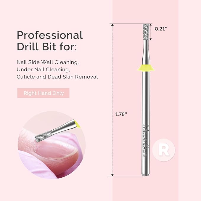 MelodySusie 2.3mm Inverted Tapered R Cut Nail Drill Bit, Professional Safety Carbide Under Nail Cleaner for Cuticle Dead Skin Nail Prepare, Manicure Nail Salon Supply, XF, Silver