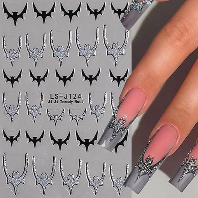 Spider Ghost Bat Spider Web Nail Art Stickers Decals 3D Self-Adhesive Glitter Halloween Nail Sticker Holiday Design Nail Decoration Supplies Charms for Women Acrylic DIY Nail Art Manicure 8 Sheets