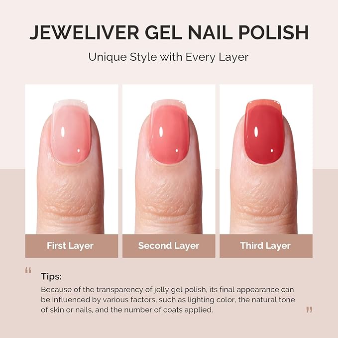 MelodySusie Gel Nail Polish, 0.5Fl.oz Jeweliver Jelly Rusty Red Gel Polish Translucent Orange Nude Color Sheer Soak Off UV LED Light Cure Gift for Women Nail Art Manicure JIG10