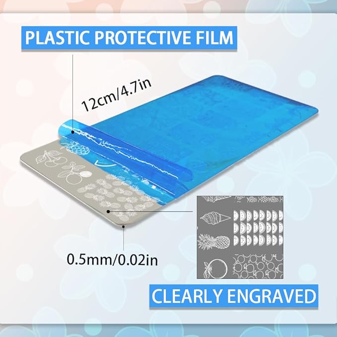 PH PandaHall Summer Nail Stamping Plate Kit, 6pcs Ocean Beach Templates Nail Art Stencils Stainless Steel Image Plates with Silicone Nail Stamper Scraper Tool for Women Manicures Salon Design